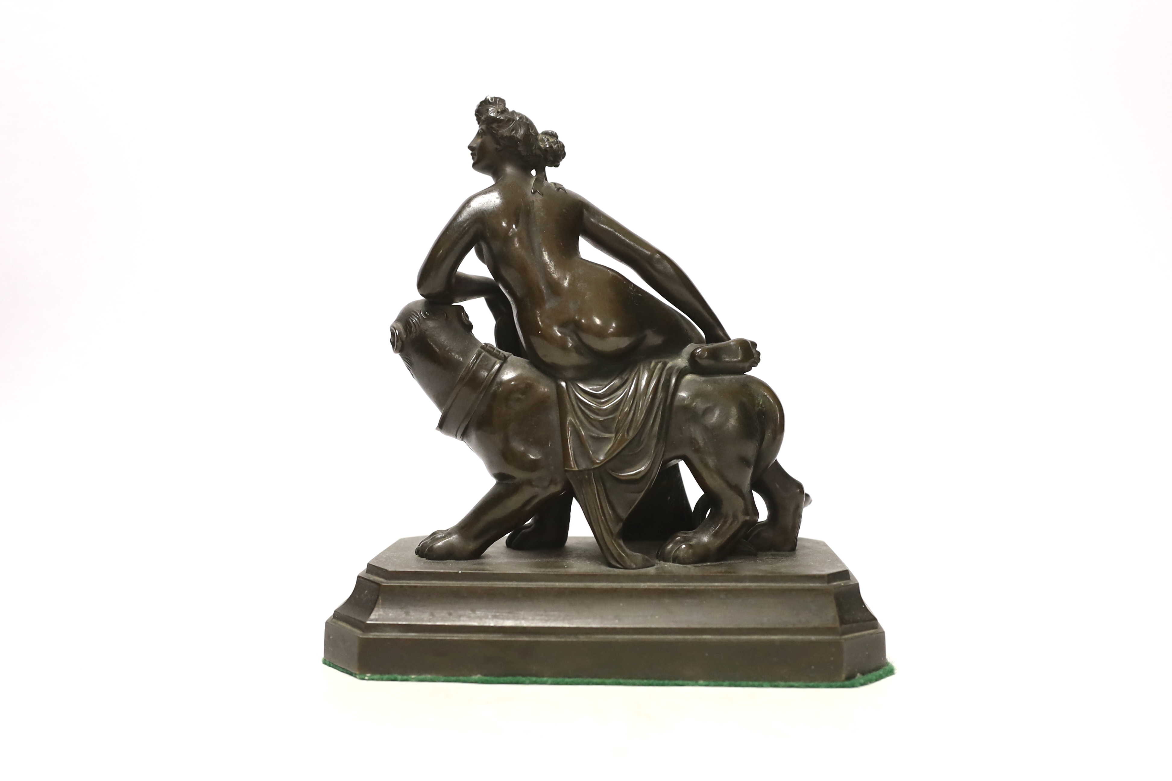 After Johann Heinrich von Dannecker (1758-1841), a bronze group of Ariadne seated on a panther, 17cm